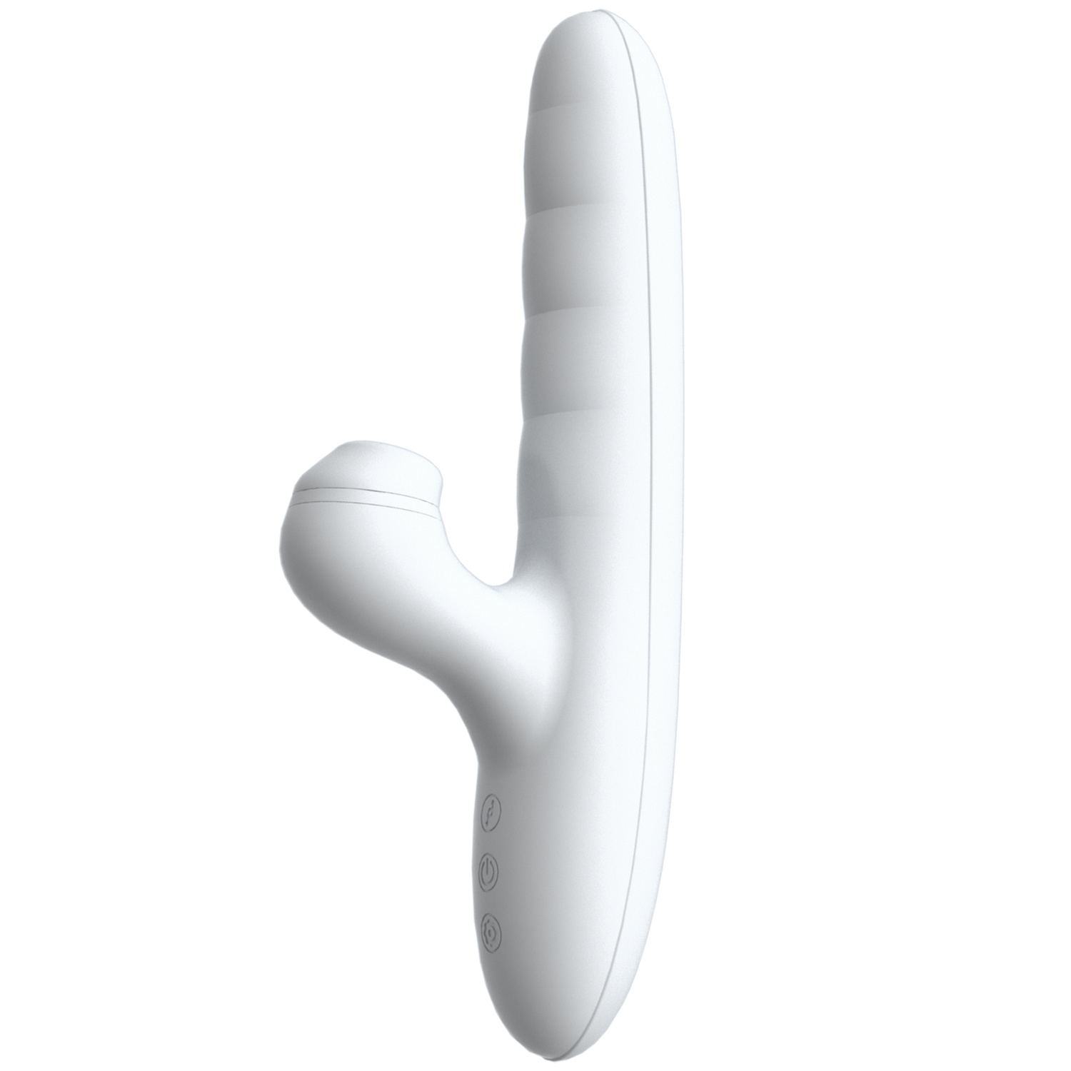 White medical-grade silicone rabbit vibrator with 360-degree orbital rotating internal beads and dual motors for wholesale.