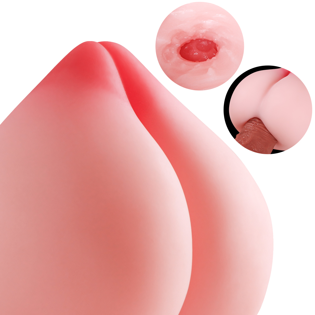 Mini peach-shaped ultra-soft TPE pocket masturbator with dual internal textures for impulse retail sales.