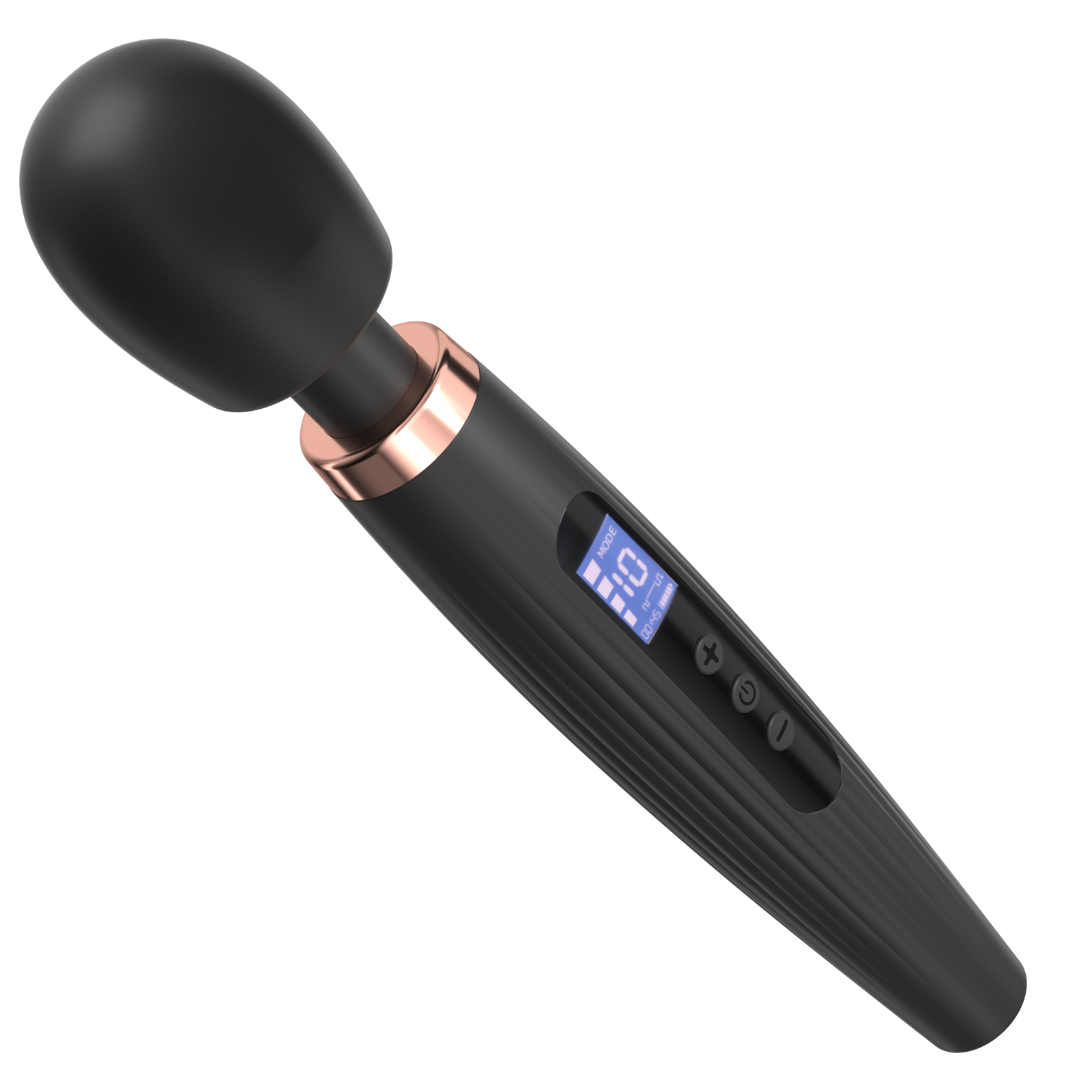 Midnight black smart LCD display electric wand massager with ergonomic slim-waist handle for wholesale B2B distribution