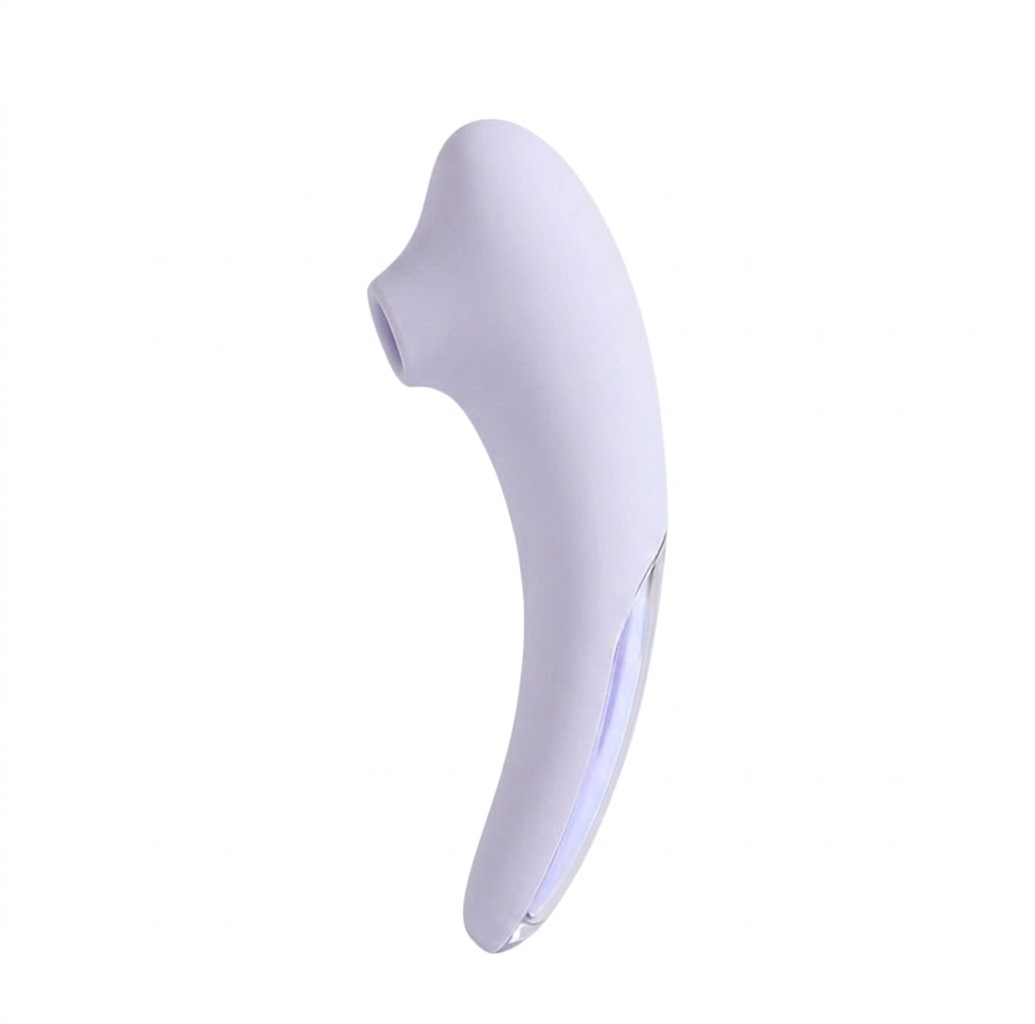 Lavender ergonomic crescent-shaped air-pulse clitoral stimulator with sculpted control ring for wholesale B2B distribution