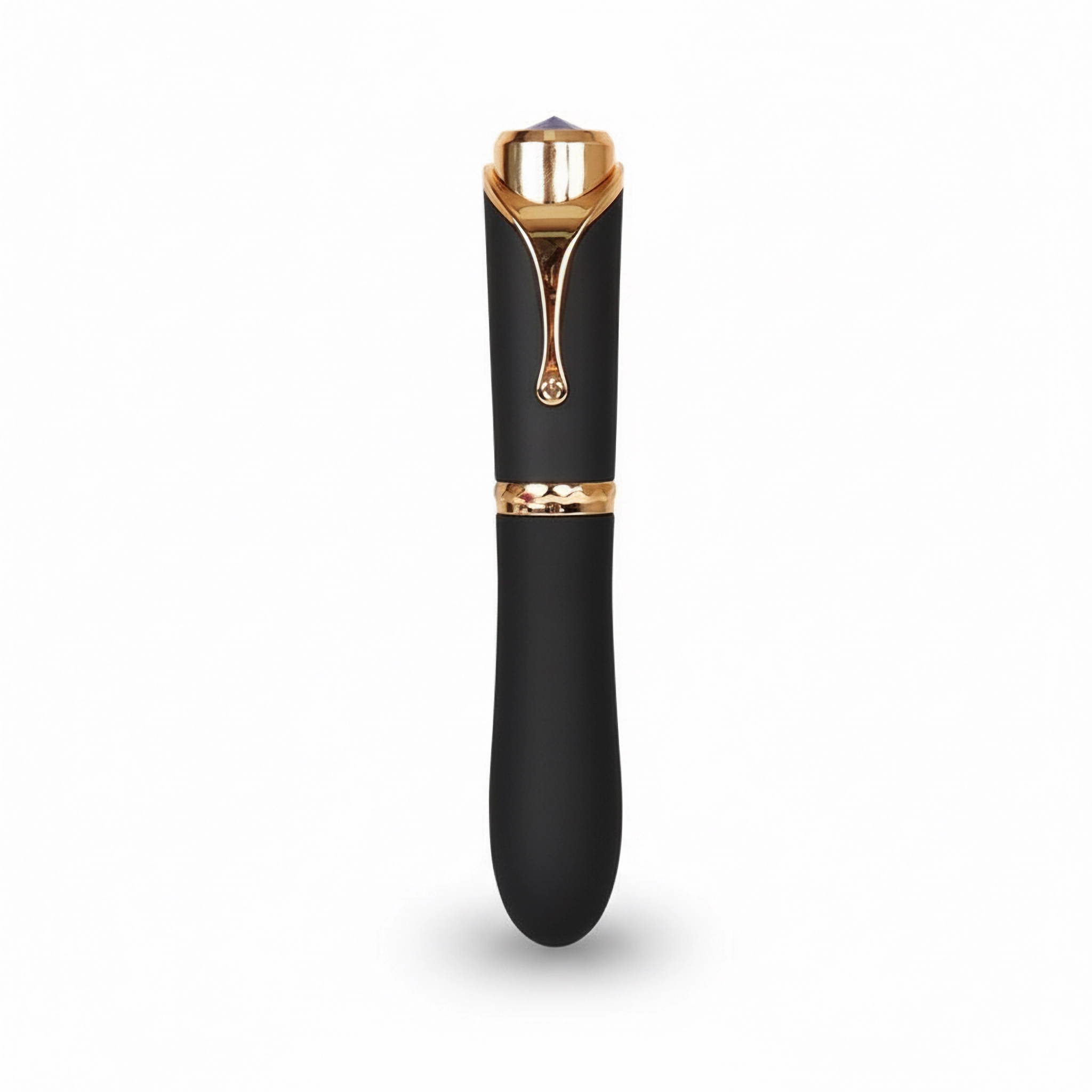 Matte black fountain-pen-shaped G-spot wand massager with gold clip accent for wholesale B2B distribution